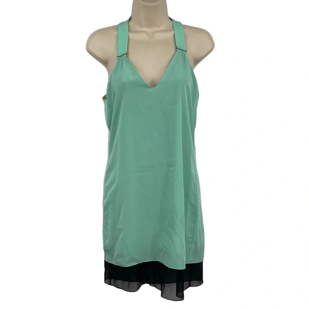 Hunter Dixon Mini Slip Dress‎ Womens Size X-Small Green Black Halter Sleeveless